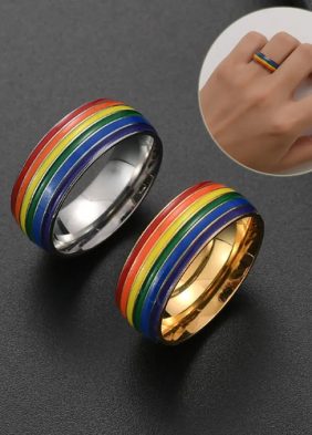 Fashion Rainbow Pride Ring Women Men Gay Lesbian LGBT Stainless Steel