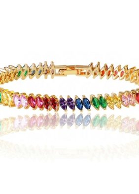 Rainbow Cubic Zirconia Tennis Bracelet with Rainbow Marquise Stones