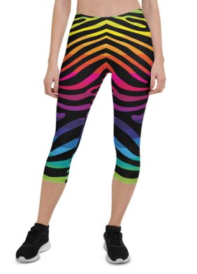 Rainbow Zebra Stripes Capri Leggings