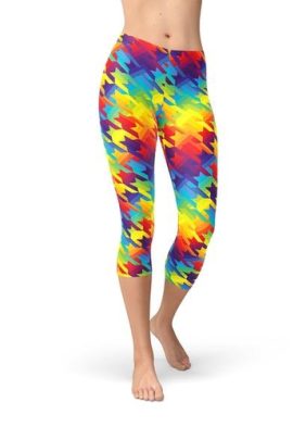 Womens Rainbow Houndstooth Capri Leggings